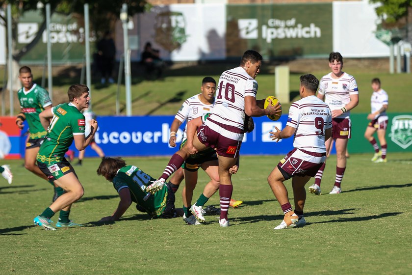 Xavier Stowers prepares to offload in Round 6 against Ipswich. Photo: Jacob Grams/QRL