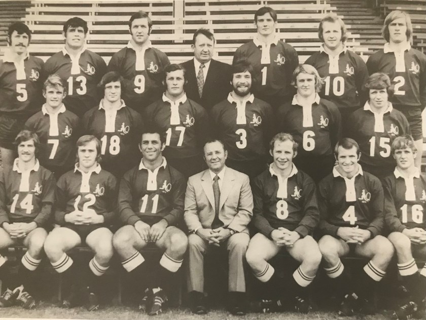 The 1973 Queensland side. John Sattler is wearing jersey 11, seated beside coach, Wally O’Connell. Photo: Supplied