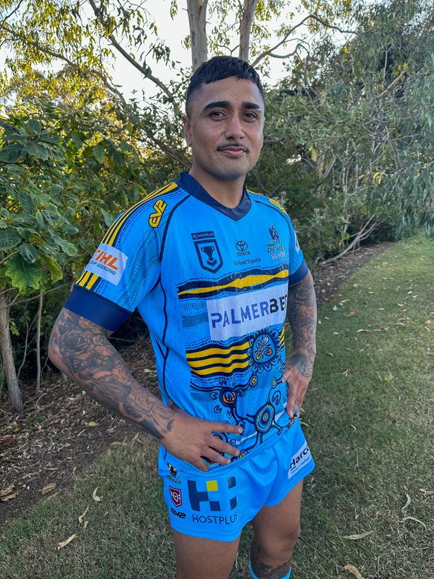 Kyle Coghill in the 2023 Norths Devils Indigenous jersey, for BMD Indigenous Round. Photo: Norths Devils Media