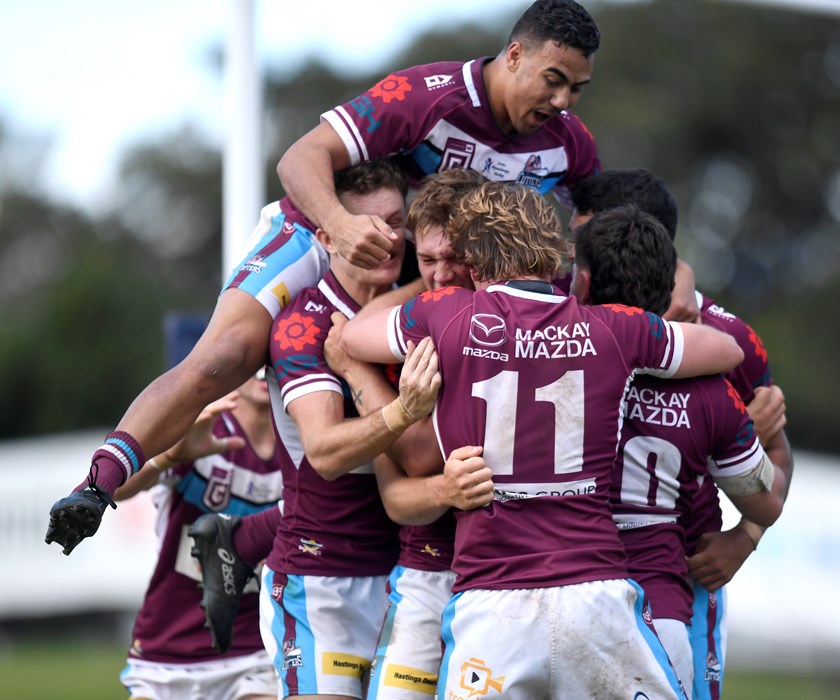 Mackay Cutters celebrate in Round 11 against Souths Logan Magpies. Photo: Scott Davies / QRL