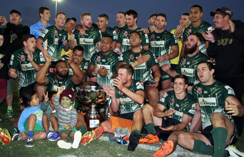 The Ipswich Jets celebrate winning the BRL premiership in 2015. Photo: QRL archives