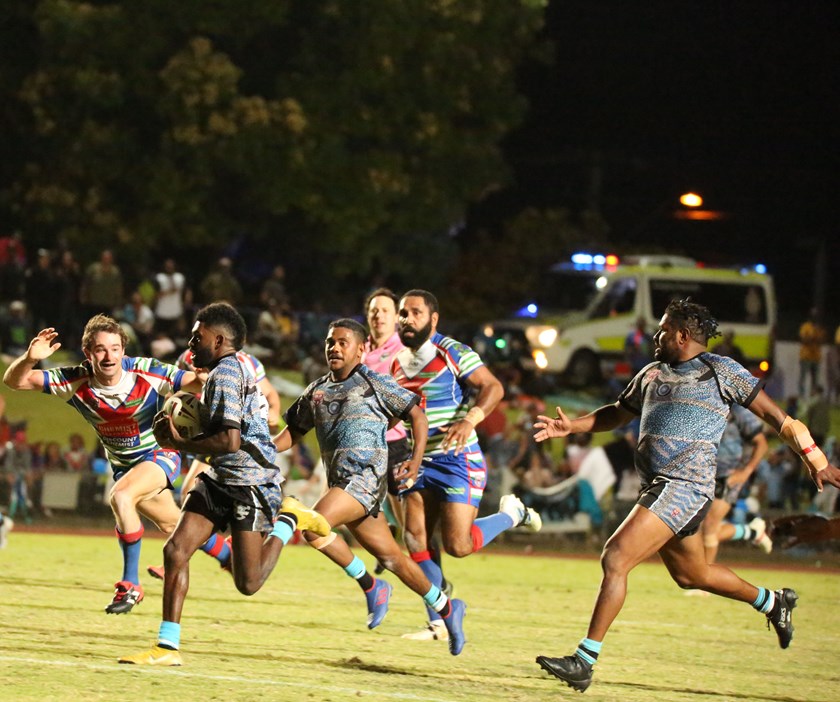 A crucial positional change saw Sharks winger Stanley Anau streak away to score one of four tries in the decider against Innisfail which earned him Player of the Final. Photo: Maria Girgenti