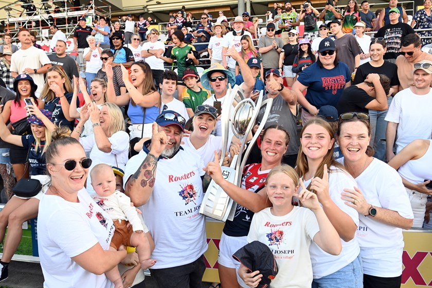 Keilee Joseph celebrates the win with supporters. Photo: NRL Images