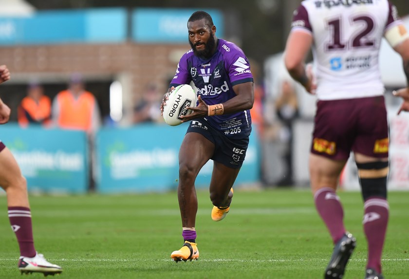 Running the ball against Manly. Photo: NRL Images