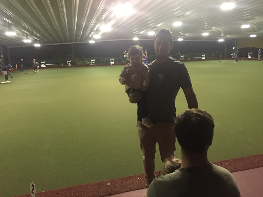 Calan Dunbar with his daughter at the annual bowls night held in honour of his mother by Cairns Brothers rugby league club and Cairns Brothers Old Boys Association in honour of his mother, a well respected club volunteer and First Aid Officer