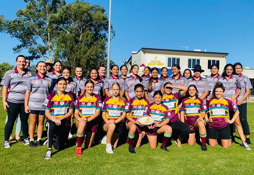 Aspley's female players in 2021 celebrate 10 years of women's rugby league at the club.