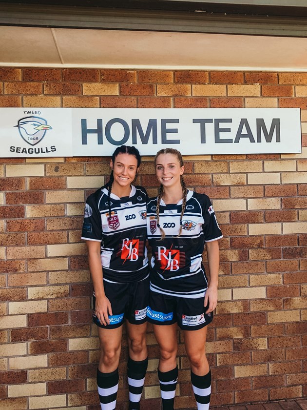 Olivia and Taryn just before they played their first game for Tweed Seagulls together. Photo: supplied by Olivia Attenborough-Doyle
