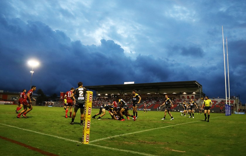 Sunshine Coast Falcons and Redcliffe Dolphins playing at Dolphin Stadium during Round 2 of the 2019 Intrust Super Cup competition. Photo: QRL Images