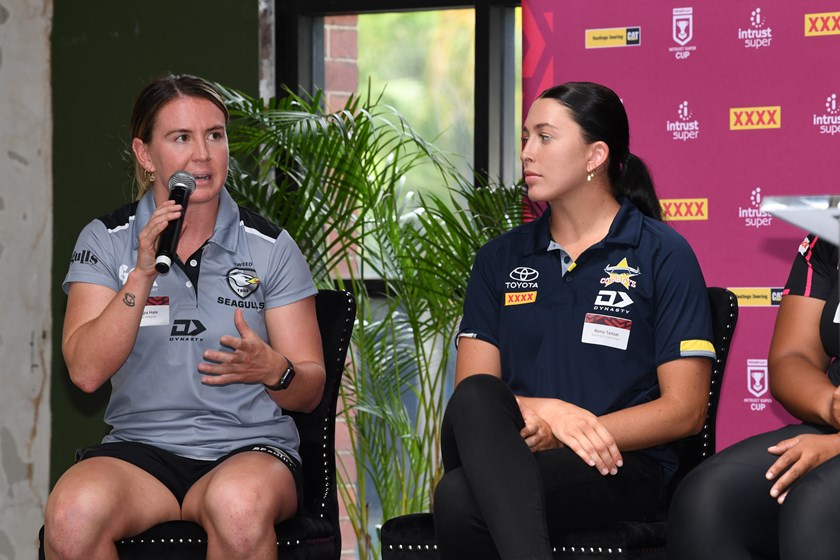 Georgia Hale and Romy Teitzel at the statewide competitions season launch. Photo: Scott Davis / QRL