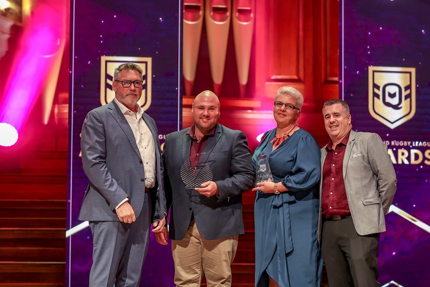 The Barcaldine Sandgoannas being celebrated at the 2021 Queensland Rugby League awards. Photo: Erick Lucero/QRL