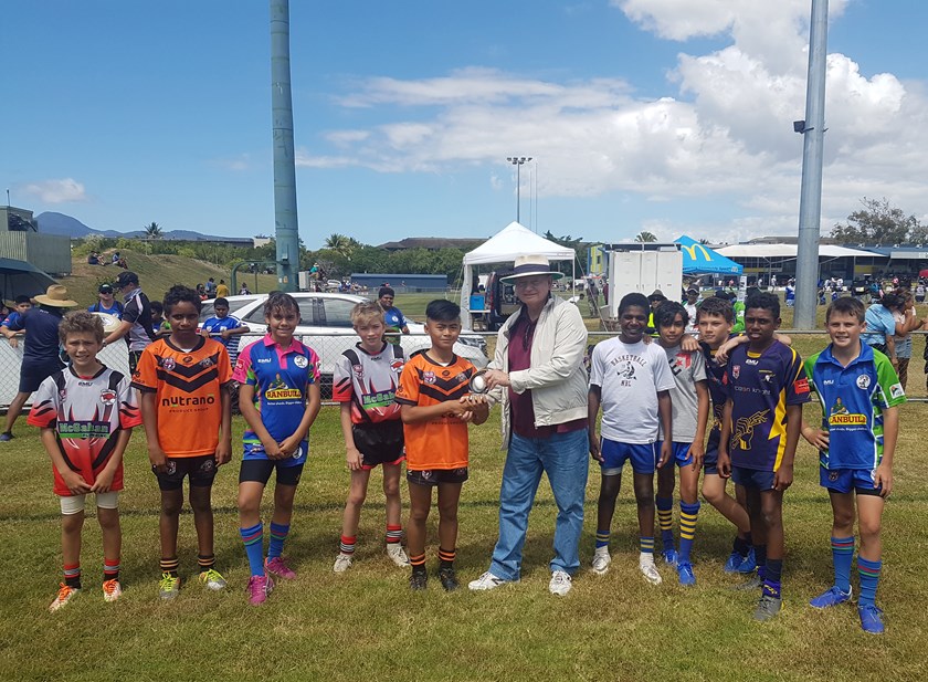 Miki Toquero from Tully Tigers won the 50 metre sprint and was presented with the Arthur O'Doherty Memorial trophy by the Honourable Warren Pitt AM.