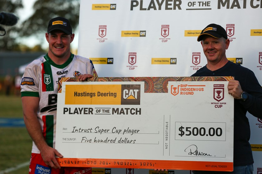 Luke Bateman with his Hastings Deering Player of the Match award for Round 8 - Week 2. Photo: Colleen Edwards / QRL