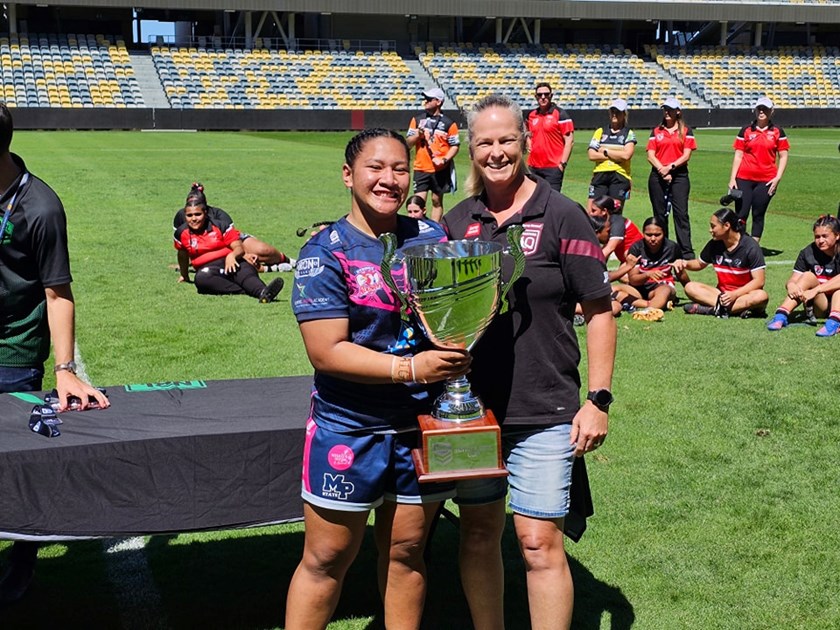 Harvey Norman Queensland Maroons coach Tahnee Norris was watching on, and presented the trophy to Mabel Park.