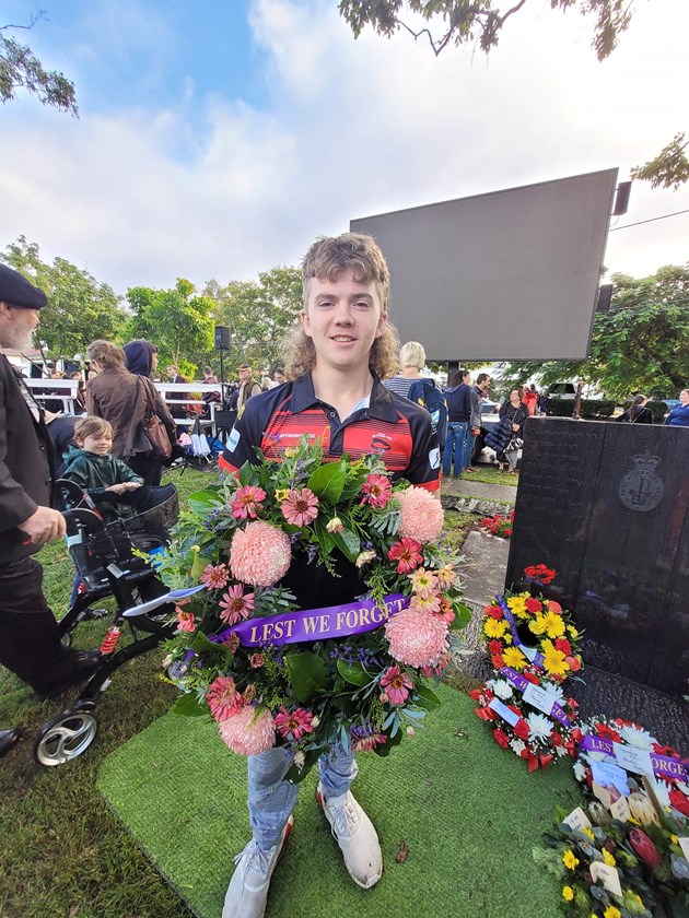 Angus Neil representing Wests Mitchelton at an Anzac Day march. Photo: Wests Mitchelton Facebook