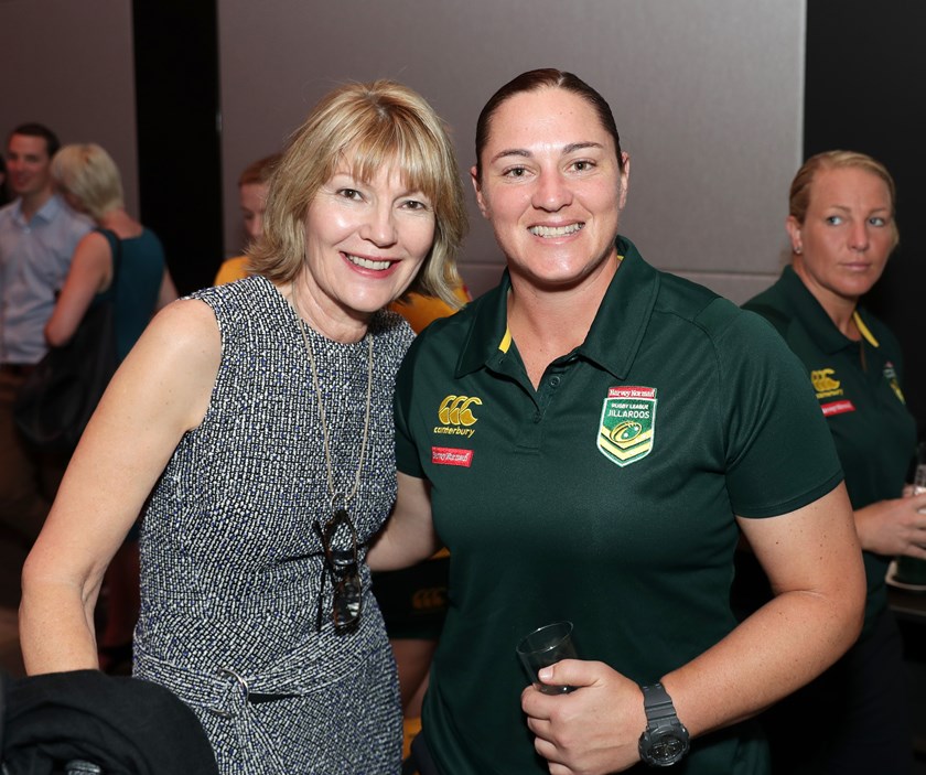 Harvey Norman CEO Katie Page and Steph Hancock. Photo: NRL Images