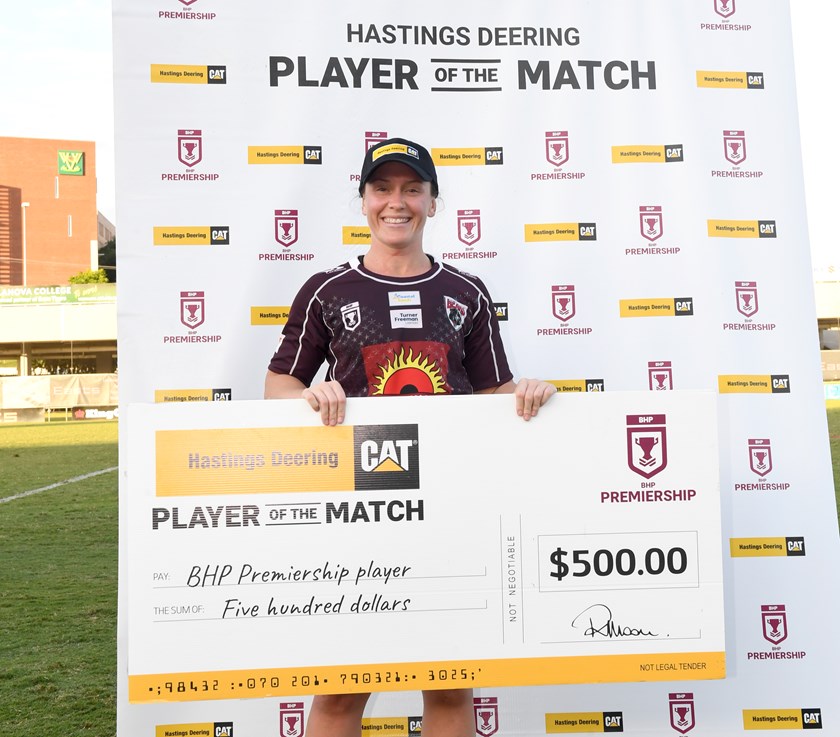 Brittany Breayley-Nati celebrates her Hastings Deering player of the match. Photo: Scott Davis/QRL