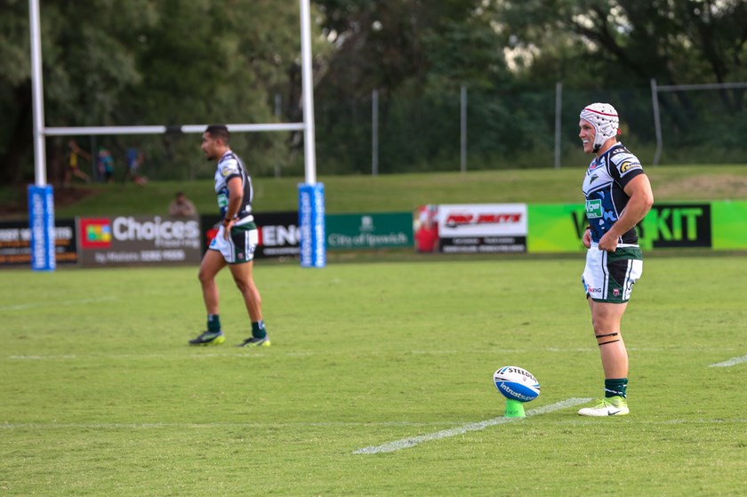 Josh Cleeland about to kick in Round 1. Photo: QRL