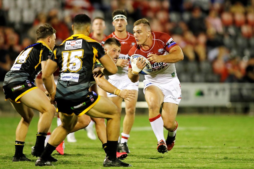 Nathan Watts playing for Redcliffe Dolphins in Round 1. Photo: QRL