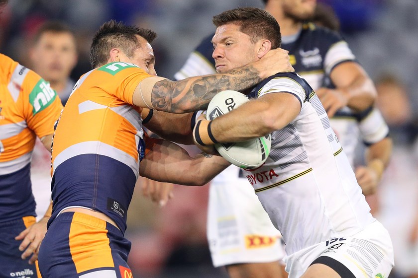 Jensen in action for the Cowboys against the Newcastle Knights. Photo: NRL Images
