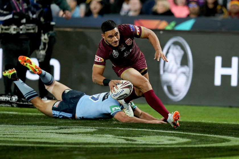 Valentine Holmes crosses for a four-pointer.