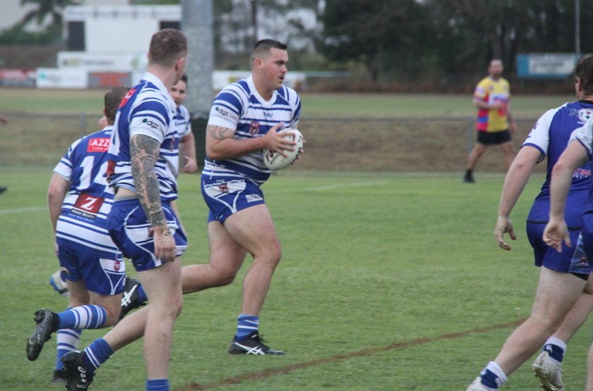 Brothers powerhouse front rower Brendan Stewart on the burst in their recent trial clash with Gladstone Valleys.