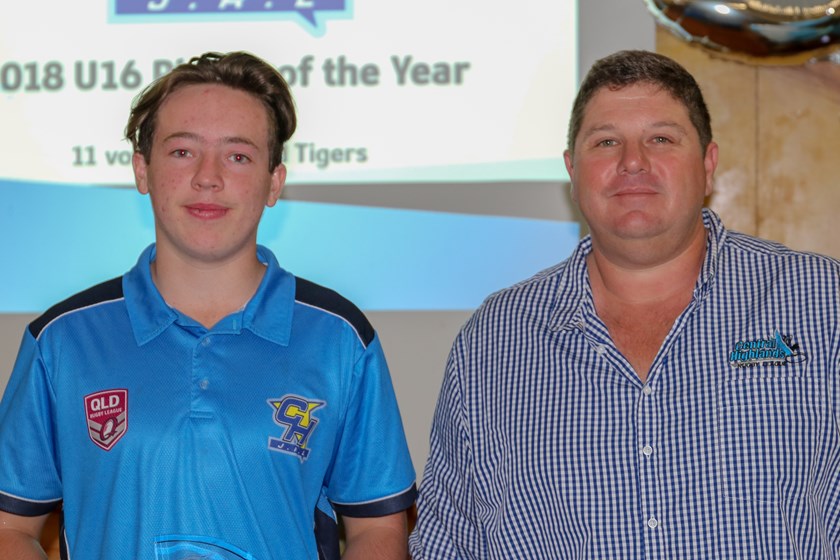 Under 16 Player of the Year Ryan Elliott with CHJRL President Greg Coase.