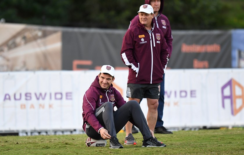 Matt Gillett and Kevin Walters during Origin camp. Photo: NRL Images