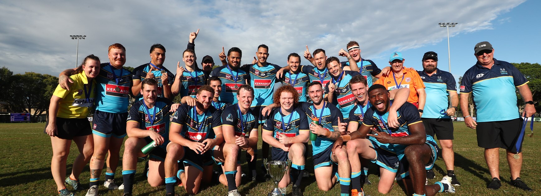 Gold Coast celebrate their XXXX Chairman's Challenge victory. Photo: Jason O'Brien/QRL