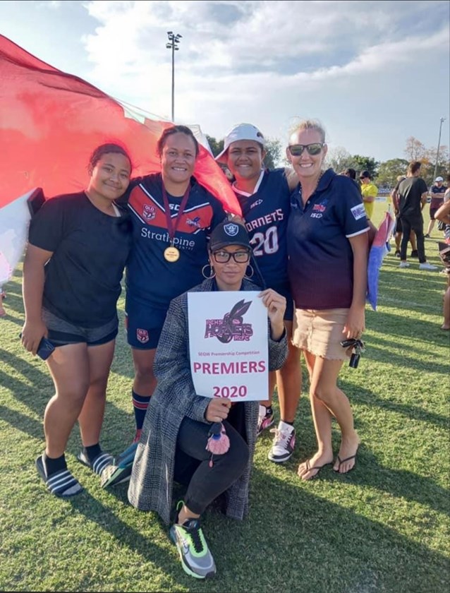 Ana Fotu - second from left - after winning the 2020 division one women's premiership.
