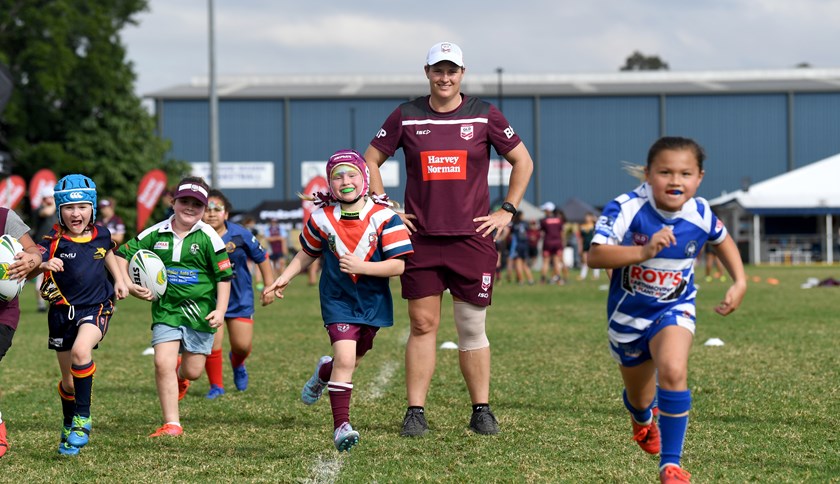 Heather Ballinger at the Harvey Norman Queensland Maroons clinic last year. Photo: NRL Images