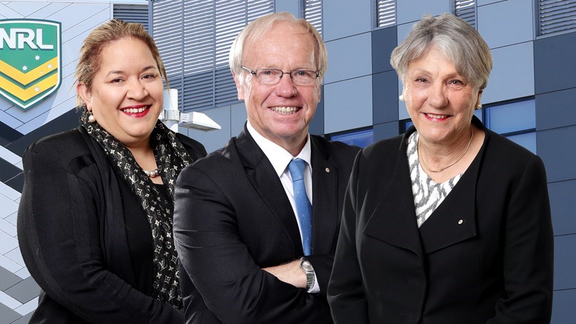 Megan Davis (left) with fellow ARL Commissioners Peter Beattie and Catherine Harris. NRL Photos