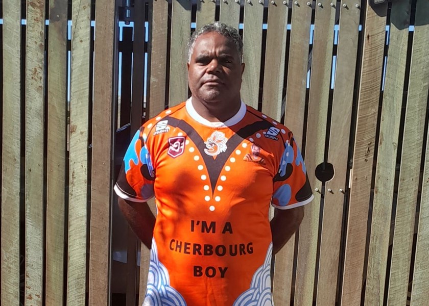 Paddy Alberts in the specially designed jersey for the Sunshine Coast Bunyas carnival.