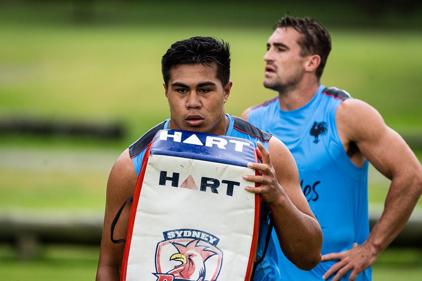 Xavier Va'a in action at Roosters training. Photo: Roosters Digital