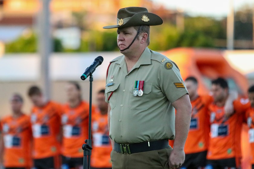 A moving pre-match Anzac service was held at Totally Workwear Stadium. Photo: Cameron Stallard/QRL