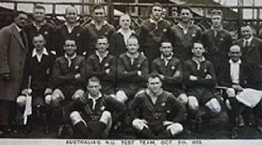 Tom Gorman (middle centre) before first Kangaroos Test on October 5, 1929.