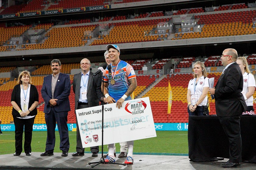 Shaun Nona was the Duncan Hall Medal winner for player of the grand final in the Northern Pride's premiership win in 2014. Photo: QRL 