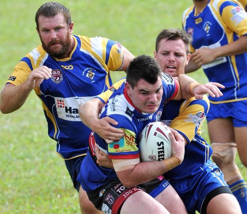 Luke La Rosa in action for Atherton Roosters this season is tackled by a Kangaroos player