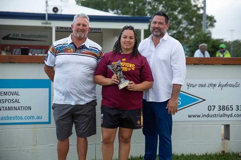 Presenting an award at the Queensland Murri Carnival in 2019. Photo: Jackson Canuto