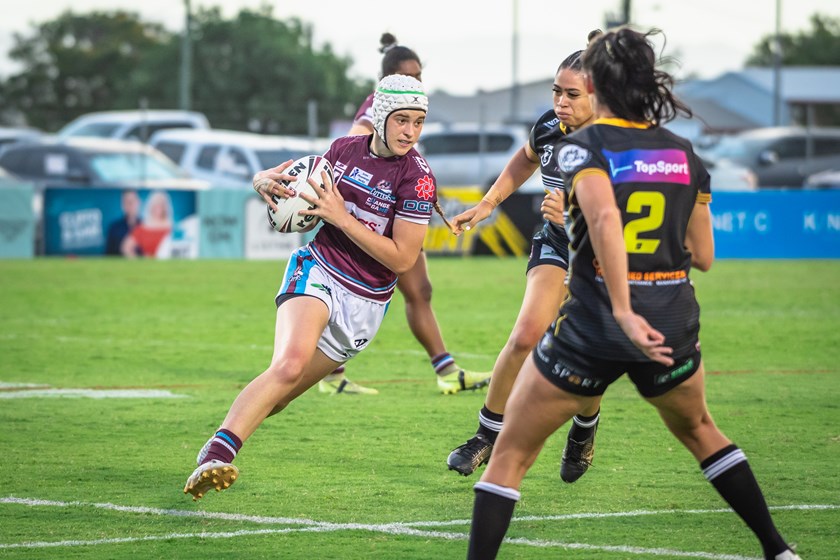 Emily Bella in action for Mackay Cutters against Tweed Seagulls in BMD Premiership Round 2, 2023. Photo: BVM Visuals