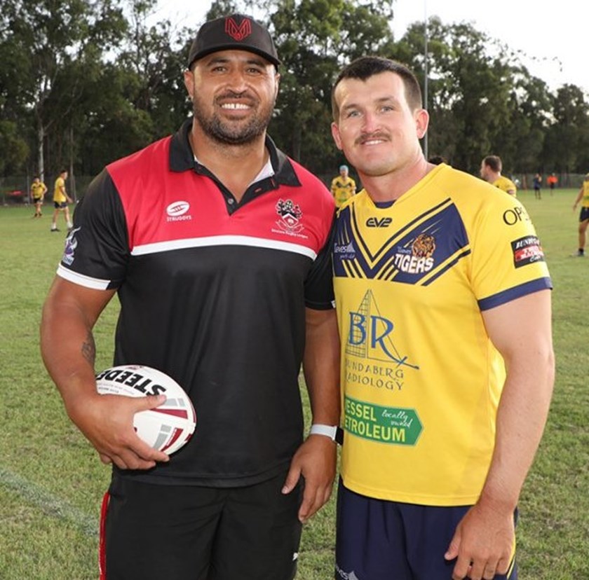 Former Queensland State of Origin prop and 2024 Waves Tigers coach Antonio Kaufusi, with A grade captain Reece Maughan.