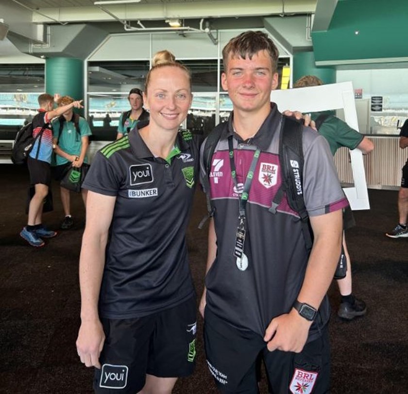 NRLW grand final referee Belinda Sharpe with Harrison Western