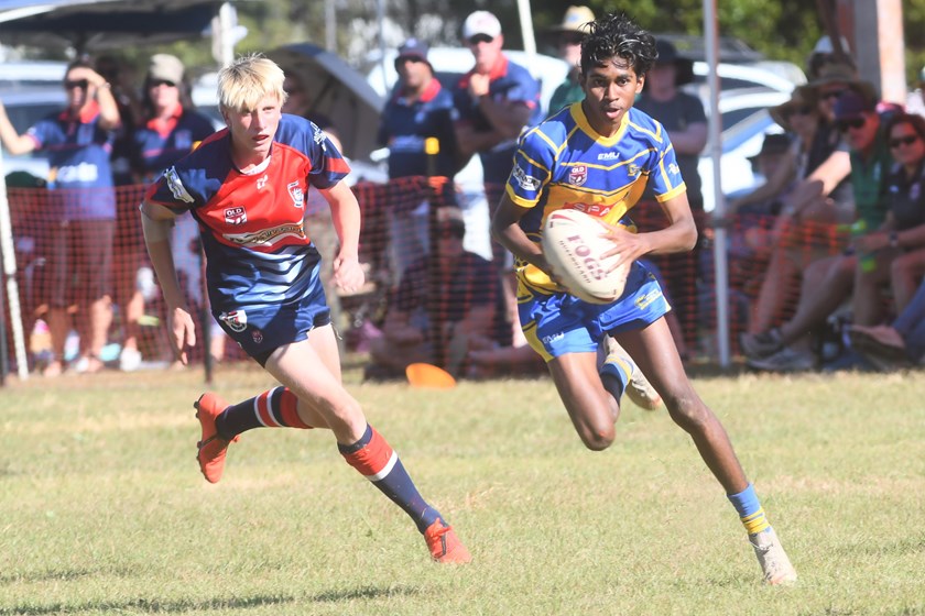 Malanda player Aiden Carson in action during the Under 16 grand final against Atherton. Photo: Darryl Day