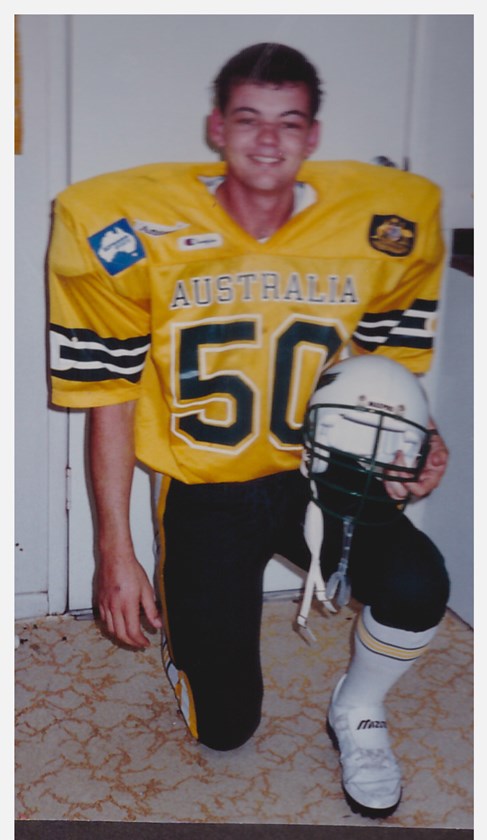 Darren Hughes in younger years, playing for the first Australia American football team. Photo: supplied by Darren Hughes