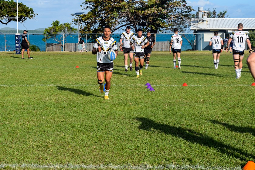 Tristan Sailor warming up before the kick-off of the Round 16 'Activate! Queensland' Country Week game on Thursday Island. Photo: Colleen Edwards / QRL