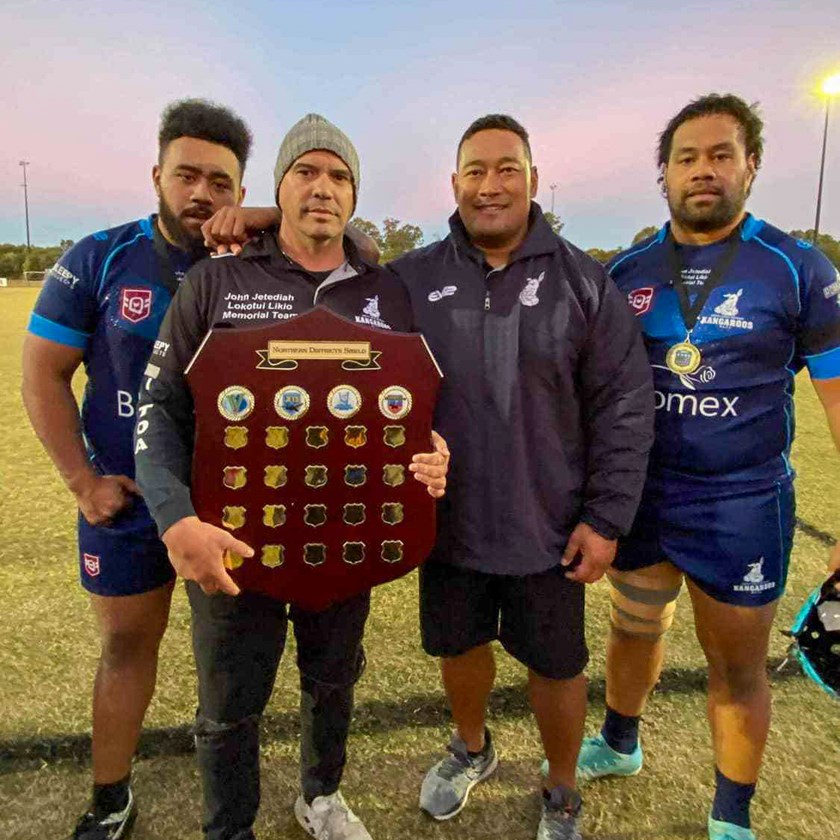The North Lakes Kangaroos with the Northern Districts Shield. Photo: Crystal 'Isileli-Fo'ou