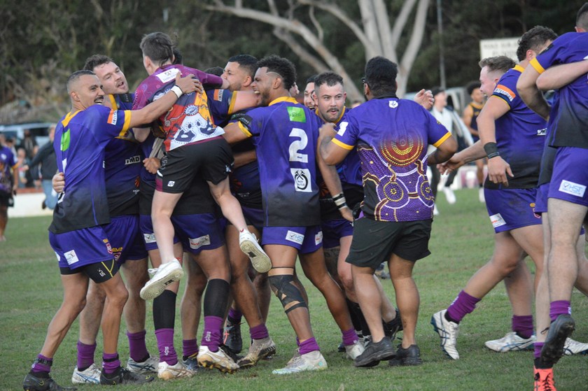 Banyo celebrate in their grand final victory. Photo: Mike Simpson/QRL