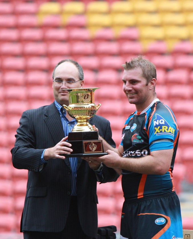 Chris Sheppard who was part of the 1999 Mareeba A grade premiership winning team captained Northern Pride to an Intrust Super Cup premiership in 2010 after they defeated Norths Devils by 30 - 20 in the grand final at Suncorp Stadium. Photo: Maria Girgenti