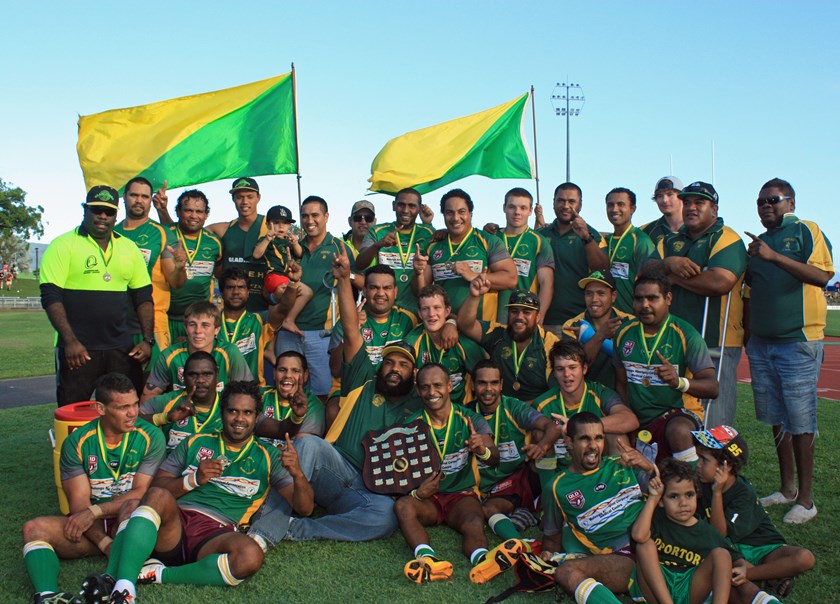 Mareeba Gladiators Reserve grade team celebrate after winning the Cairns District Rugby League premiership in 2013. Photo: Maria Girgenti