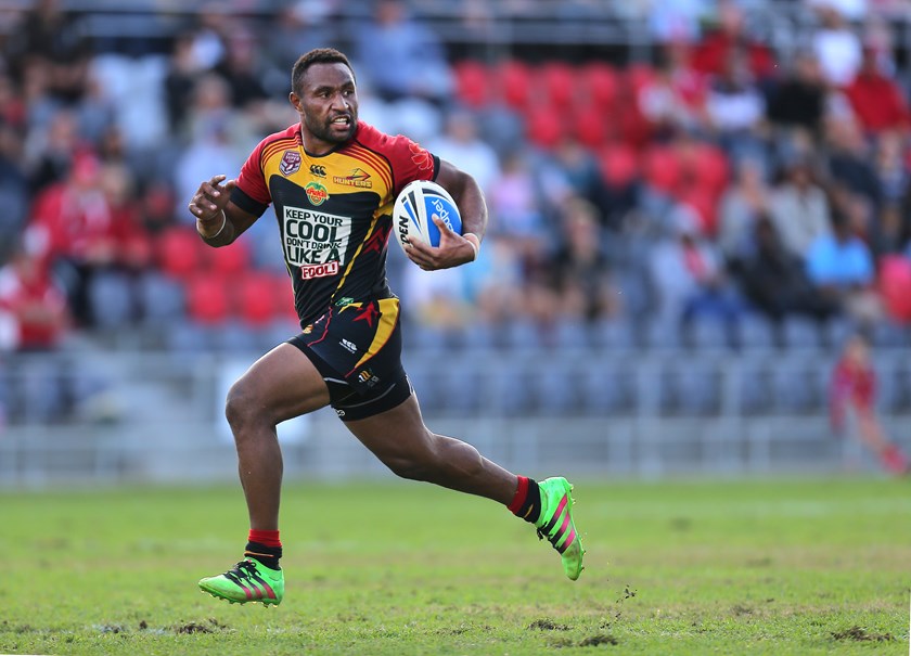 Justin Olam in full flight for the PNG Hunters.