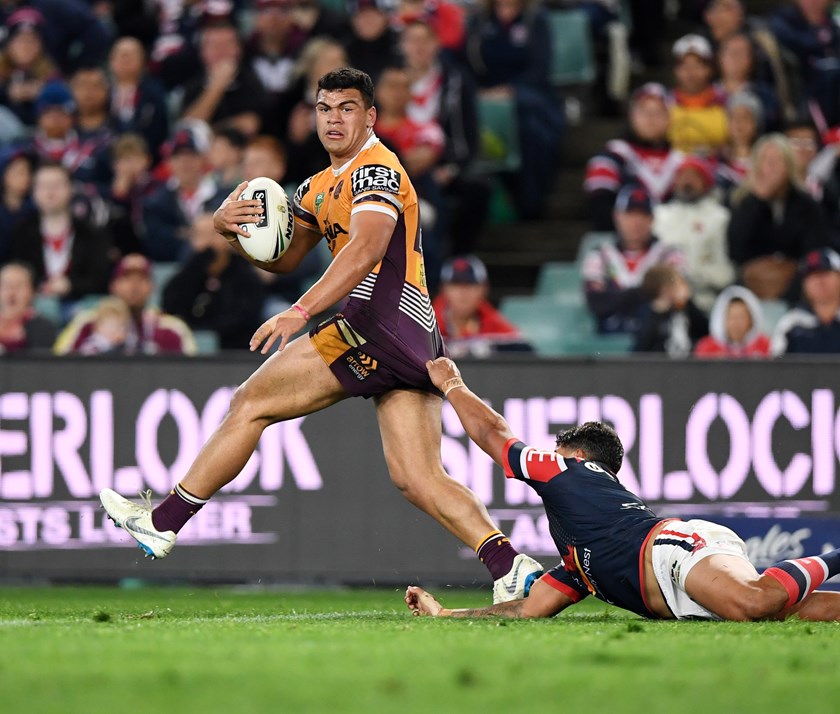 David Fifita for the Broncos and Latrell Mitchell. Photo: NRL Images